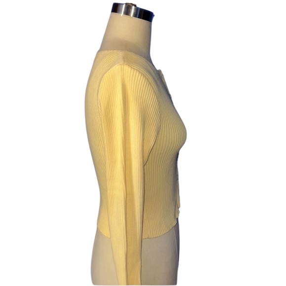 Erik Stewart Yellow Ribbed Button-Up Cardigan Size Small 100% Cotton - Picture 3 of 5